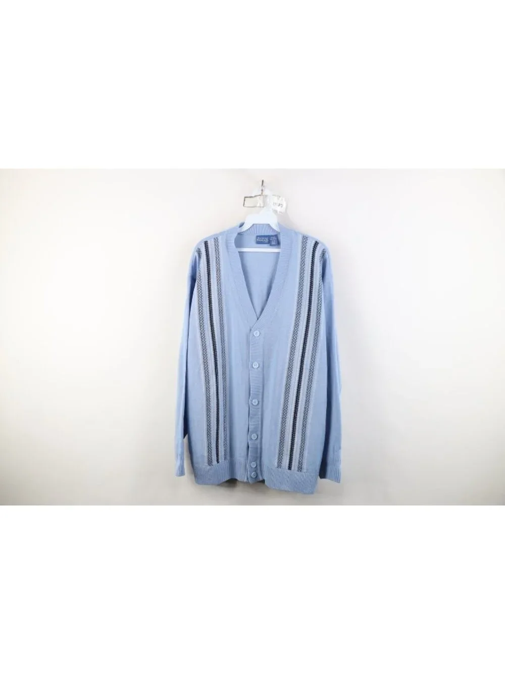 Vintage 90s Streetwear Mens Large Fair Isle Knit Cardigan Sweater Carolina Blue